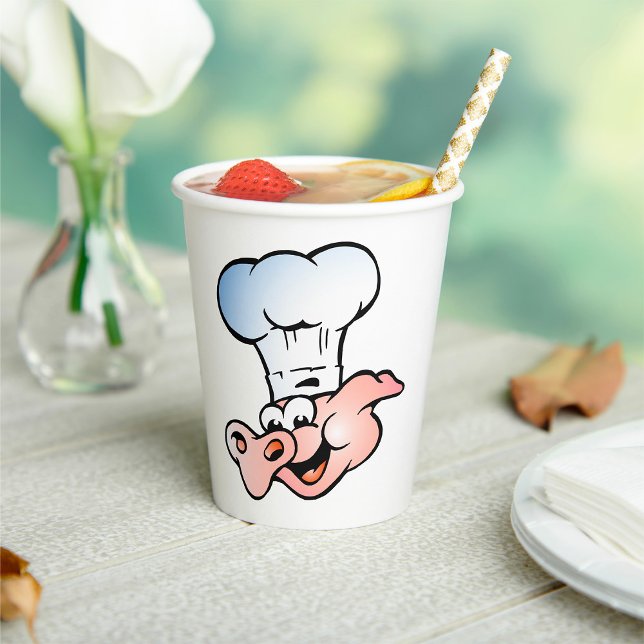 Gobelets En Papier Drôle Cartoon Cochon Chef avec Casquette (Créateur téléchargé)