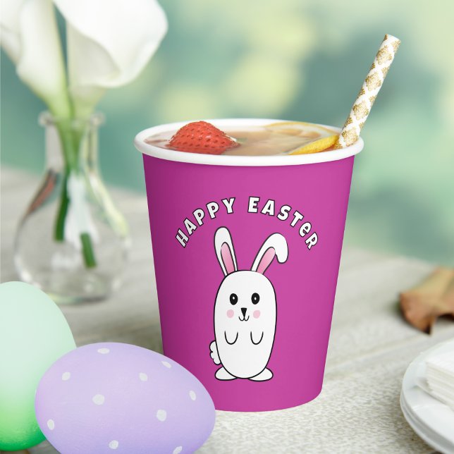 Gobelets En Papier Drôle lapin de Pâques Cartoon violet rose blanc mi (Créateur téléchargé)