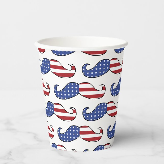 Gobelets En Papier Drôle Motif de Moustache patriotique (Recto)