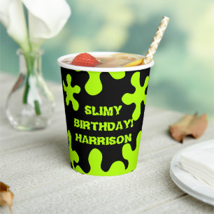 Gobelets En Papier Drôle noir vert slime nom personnalisé anniversa
