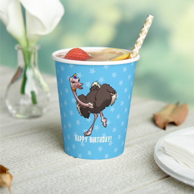 Gobelets En Papier Drôle Ostrich Joyeux Anniversaire Fête Animale Des (Insitu)