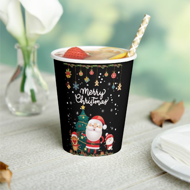 Gobelets En Papier Drôle Père Noël, Snowman, Reindeer Joyeux Noël (Insitu)