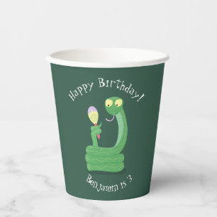 Gobelets En Papier Drôle serpent vert avec caricature maraca