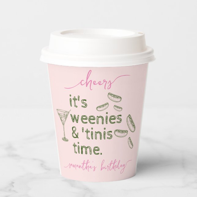 Gobelets En Papier Drôles Weenies Roses & Tinis Fête d'anniversaire a (Recto)