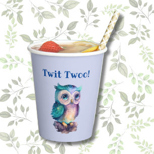 Gobelets En Papier Dusty Blue Cute Owen Forest Bois Animal
