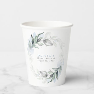 Gobelets En Papier Dusty Blue Eucalyptus Fête des mariées Boho vert