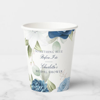 Gobelets En Papier Dusty Blue Floral Élégant Shower de Mariée