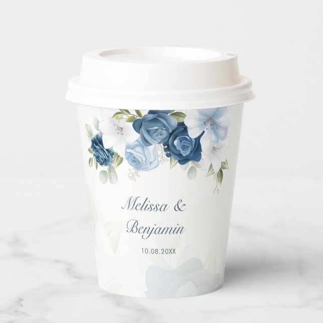 Gobelets En Papier Dusty Blue Floral Mariage botanique (Recto)