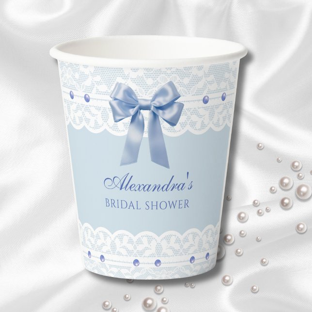 Gobelets En Papier Dusty Blue Satin Bow Regency Fête des mariées dent (Créateur téléchargé)