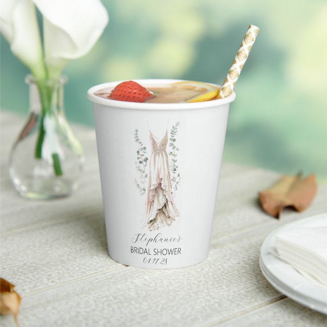 Gobelets En Papier Eau-forte Eucalyptus & Robe Blanche Baby Shower de (Insitu)