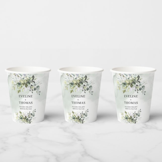 Gobelets En Papier Eau rustique eucalyptus vert mariage or (Multi)