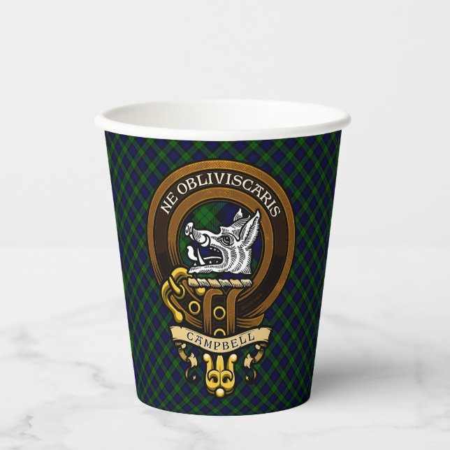 Gobelets En Papier Écosse Clan Campbell Badge et Crest (Recto)