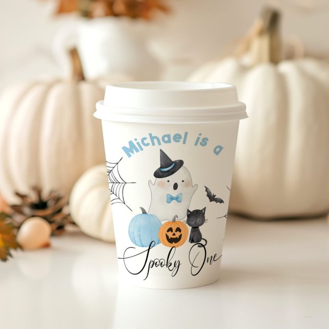 Gobelets En Papier Éffrayant Un Halloween Anniversaire bleu Boo (Créateur téléchargé)