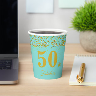 Gobelets En Papier Elégant 50 ans et Joyeux Anniversaire sur fond sar