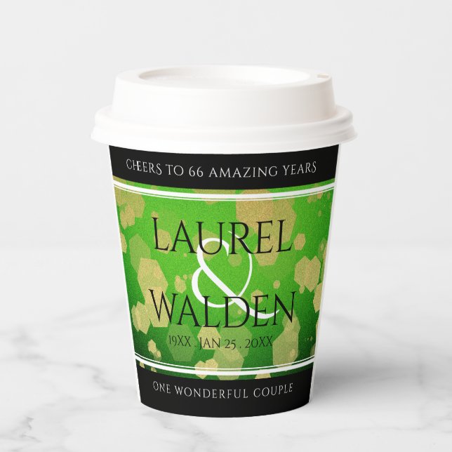 Gobelets En Papier Élégant 66ème anniversaire de Mariage Titanite (Recto)