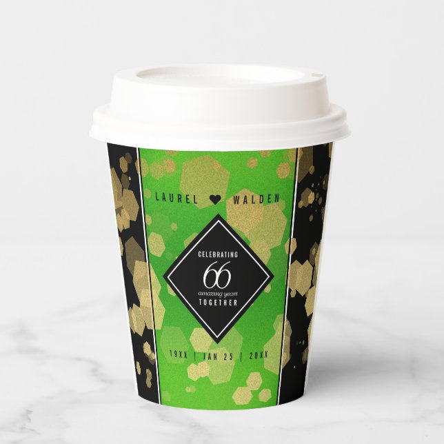 Gobelets En Papier Élégant 66ème anniversaire de Mariage Titanite (Recto)