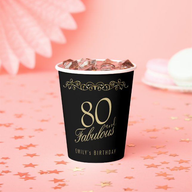 Gobelets En Papier Elégant 80 et fabuleux ornement 80e anniversaire (Insitu)