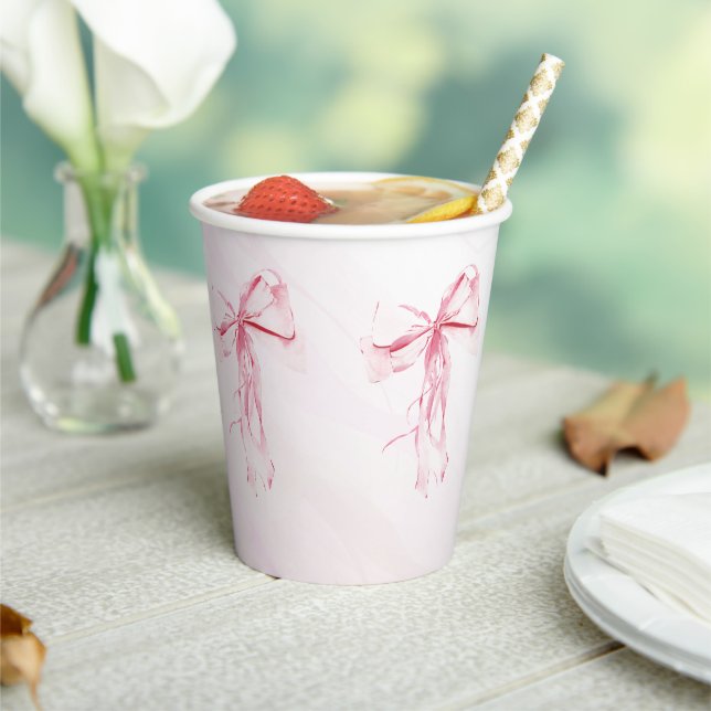 Gobelets En Papier Elégant Baby shower Aquarelle Rose Bow (Insitu)
