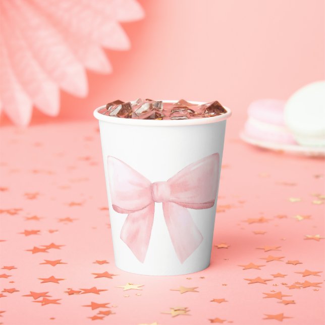 Gobelets En Papier Élégant Baby shower de fille Rose Pastel Bow Blush (Insitu)