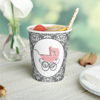 Gobelets En Papier Élégant Baby shower rose Bébé Buggy
