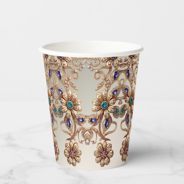 Gobelets En Papier Elégant bijou or Fleurs tasse en papier (Recto)