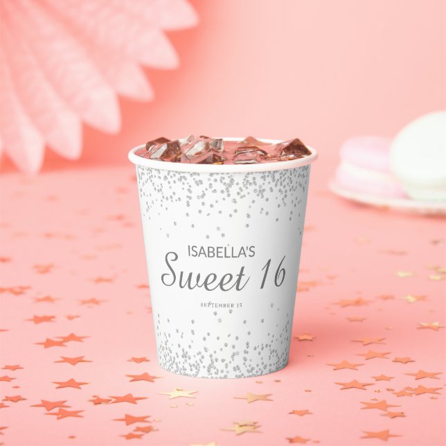 Gobelets En Papier Elégant blanc Parties scintillant argent doux 16 N (Insitu)