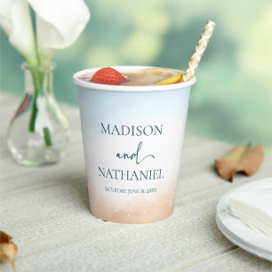 Gobelets En Papier Elégant Blue Ocean Beach Mariage de sable