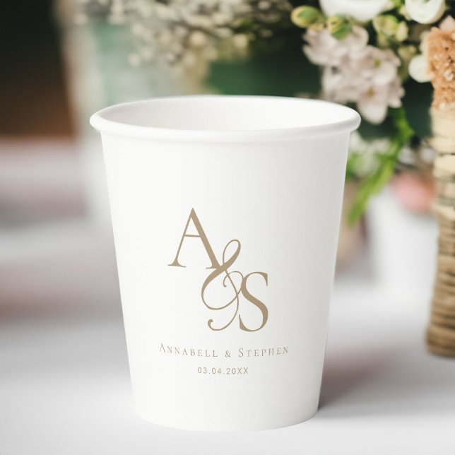 Gobelets En Papier Élégant, Classique, Monogramme, Mariage (Elegant, Classic, Monogram, Wedding Paper Cups with your name and date. )