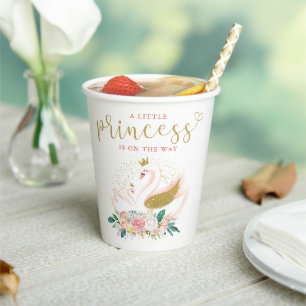 Gobelets En Papier Elégant cygne or princesse rose Baby shower flora