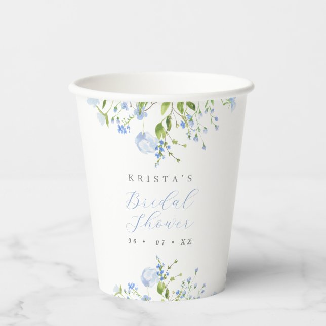 Gobelets En Papier Élégant douche de mariage florale bleu clair (Recto)