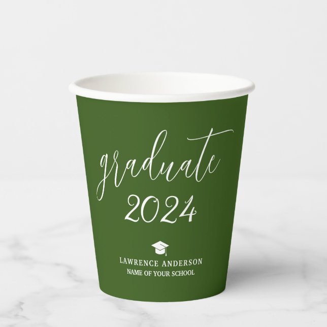Gobelets En Papier Élégant Forest Green Graduate 2024 Graduation (Recto)