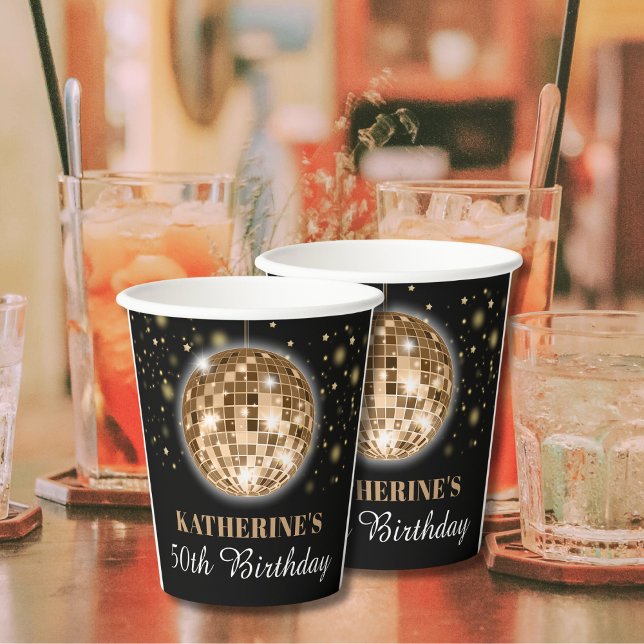 Gobelets En Papier Elégant Glam Black Gold 50e anniversaire (Créateur téléchargé)