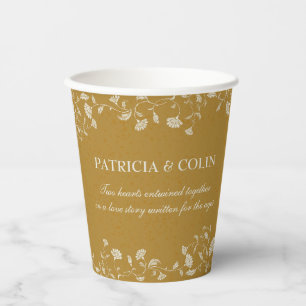 Gobelets En Papier Élégant Gold Floral Mariée et Mariage photo de cha