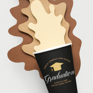 Gobelets En Papier Élégant Graduation Black Gold Custom Party