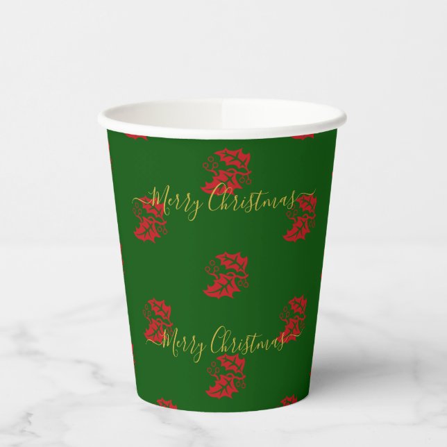 Gobelets En Papier Élégant Green Custom Christmas Holly (Gauche)
