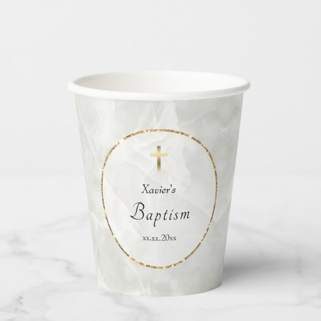 Gobelets En Papier élégant marbre Baptême tasse de papier (Recto)