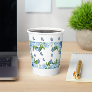 Gobelets En Papier Élégant Mariage Floral Bleu