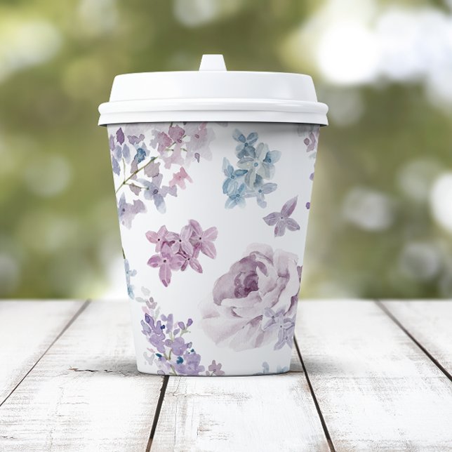 Gobelets En Papier Élégant Mariage Lilac (Elegant Lilac Floral Wedding Paper Cups by Painted Paperie
)