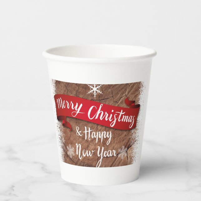 Gobelets En Papier Elegant Merry Christmas Script White Snowflakes (Recto)