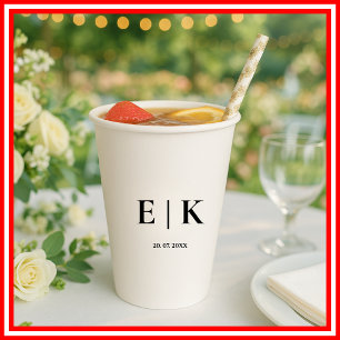 Gobelets En Papier Elegant Modern Monogram Simple Wedding