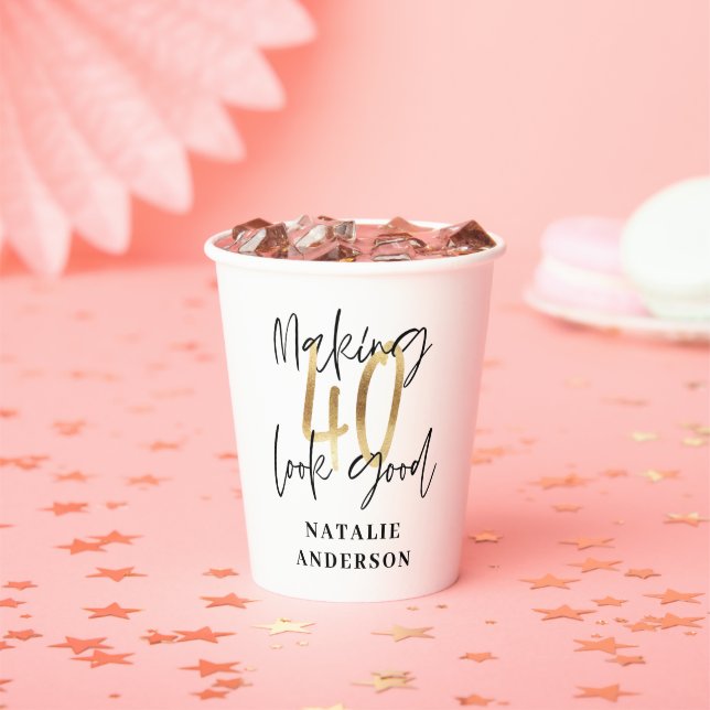 Gobelets En Papier élégant moderne noir et or 40e anniversaire (Insitu)