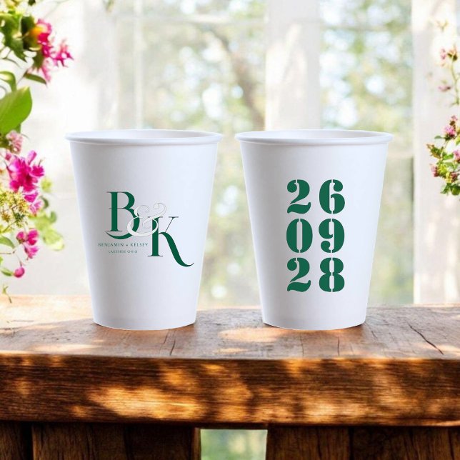 Gobelets En Papier Élégant Monogramme Initiales Wedding shower Party (Elegant Monogram Initials Wedding Shower Party Paper Cups)