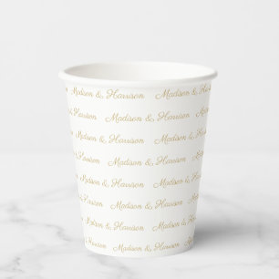Gobelets En Papier Elégant or blanc Custom script noms de couple chic