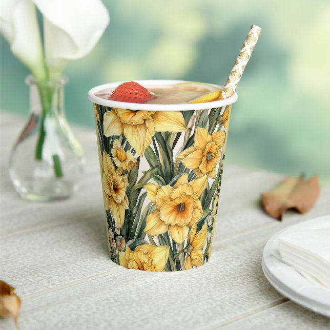 Gobelets En Papier Elégant Pâques Floral Daffodil Aquarelle Design (Insitu)