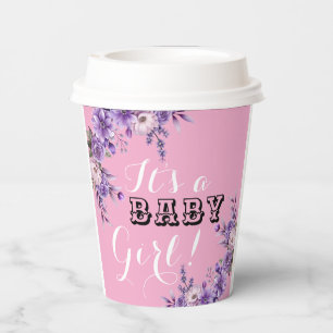 Gobelets En Papier Élégant Pink Floral Baby Girl Shower Party 8oz