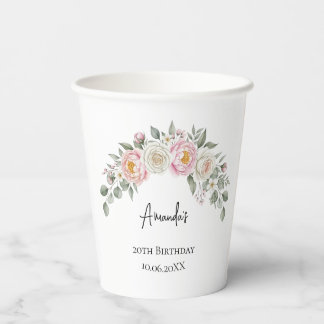 Gobelets En Papier Elegant Pink Floral Personalized Disposable Cup