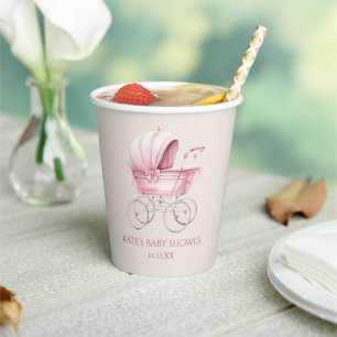 Gobelets En Papier Élégant Pink Vintage Baby shower de transport bébé