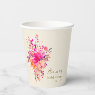 Gobelets En Papier Élégant rose chaud floral personnalisé pour la dou