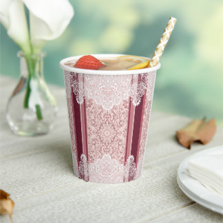 Gobelets En Papier Élégant Rose Poussiéreux et Mariage Blanc en Dente