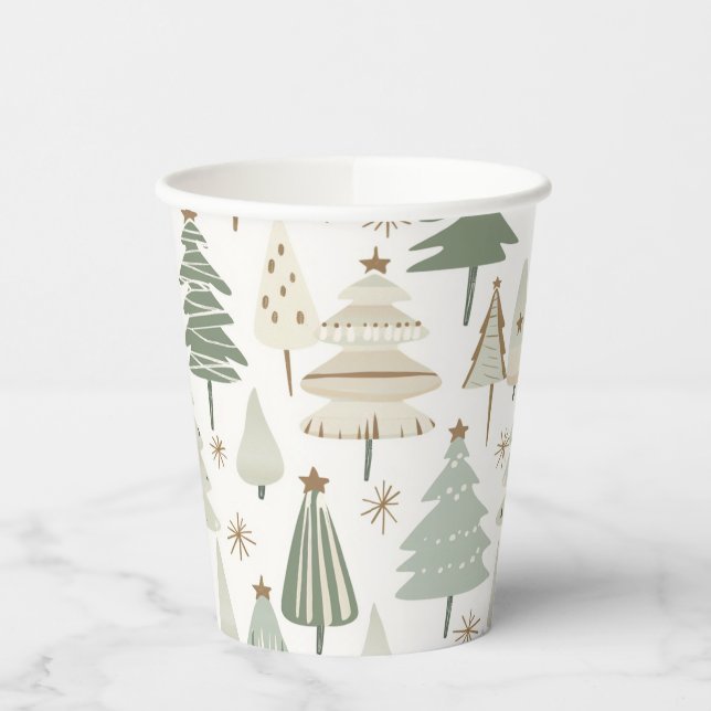 Gobelets En Papier Élégant Saga vert Noël Arbres motif (Gauche)
